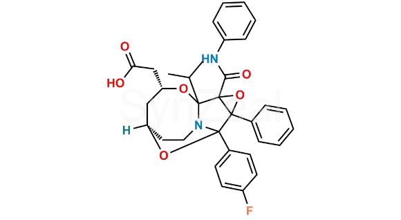 2-((3R,5R)-9-(4-fluorophenyl)-1b-isopropyl-9a-phenyl-1a-(phenylcarbamoyl)octahydro-3H-5,9-epoxyoxireno[2',3':3,4]pyrrolo[2,1-b][1,3]oxazocin-3-yl)acetic acid.